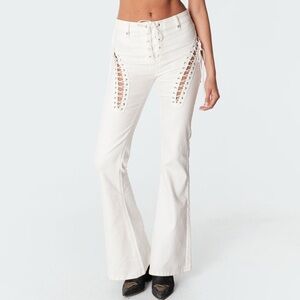 Edikted Engine White Lace-Up Flare Pants 25 inseam